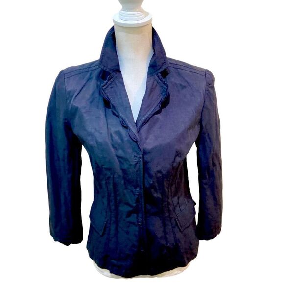 Elie Tahari for Saks 5th Avenue crinkle navy fitted blazer jacket size medium - Picture 1 of 12